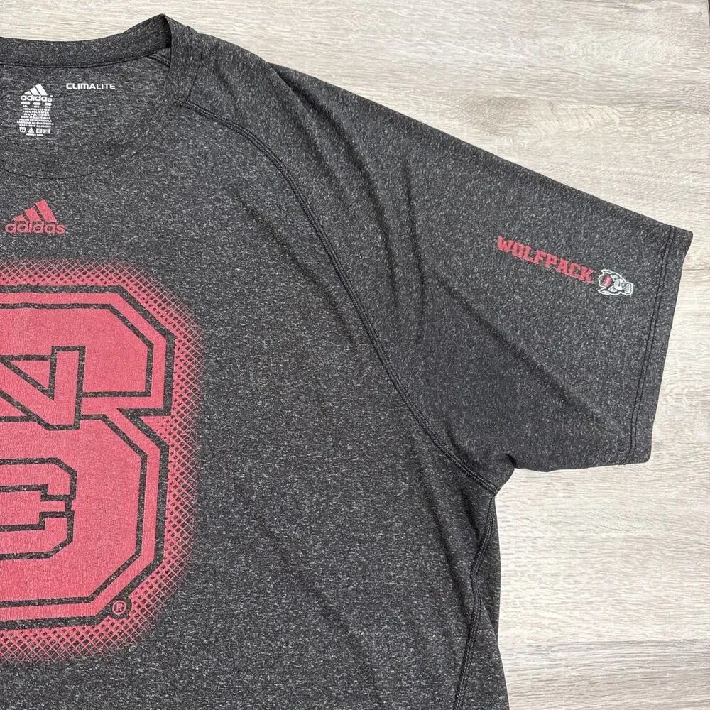NC State Wolfpack Shirt Adidas Climalite Men's Gray 4XL 100% Polyester Tee